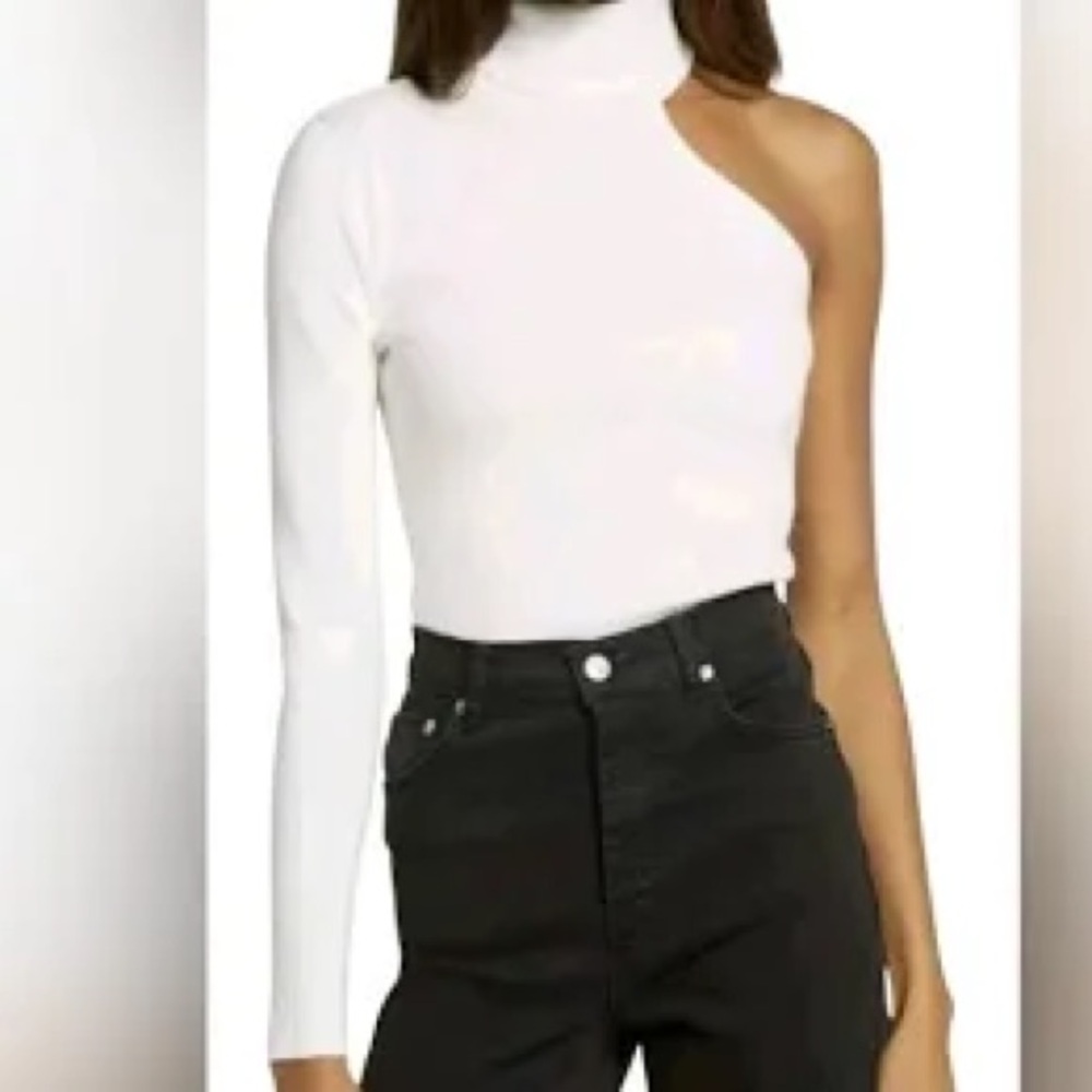 Zara Off-White One-Shoulder Ribbed Top - Picture 3 of 8